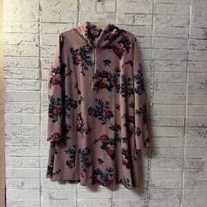 Eye Candy Floral Hooded Tunic Dress 2X Pink Boho Swing Hoodie Top